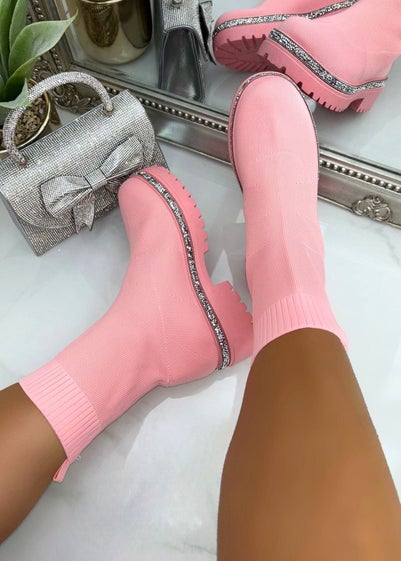 Love Lemonade Blush Pink Sparkly Stretch Chunky Sock Boots