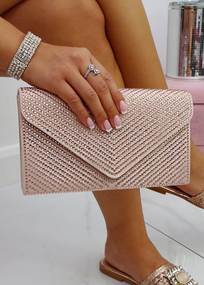 Love Lemonade Nude Crystal Glam Envelope Clutch Bag