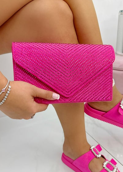 Love Lemonade Hot Pink Crystal Glam Envelope Clutch Bag