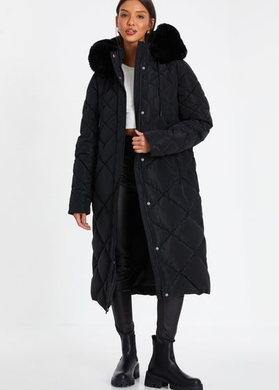 Quiz Black Petite Quilted Long Parka