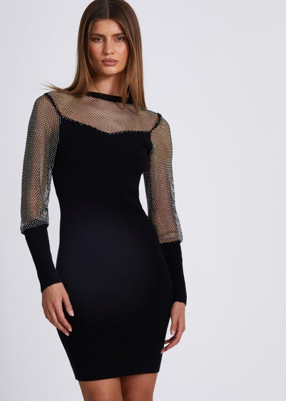 Quiz Black Knitted Mesh Sleeve Dress