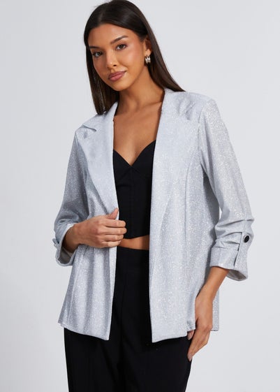 Quiz Silver Ruched Sleeve Blazer