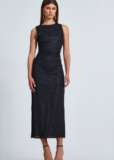 Quiz Black Glitter Mesh Midaxi Dress