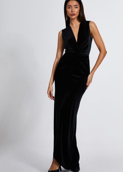 Quiz Black Velvet Twist Front Maxi Dress