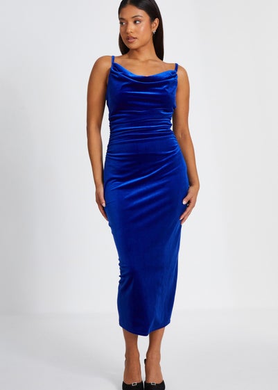 Quiz Blue Petite Velvet Midaxi Dress