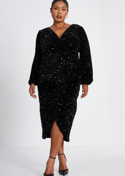 Quiz Black Curve Sequin Midi Dress