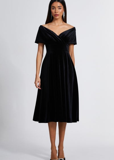 Quiz Black Velvet Bardot Midi Dress