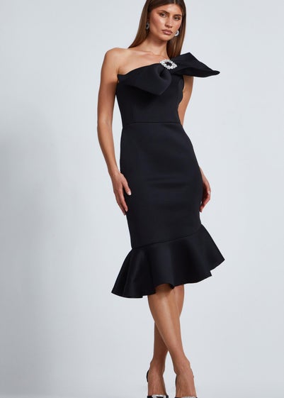 Quiz Black One Shoulder Bow Midi Dress