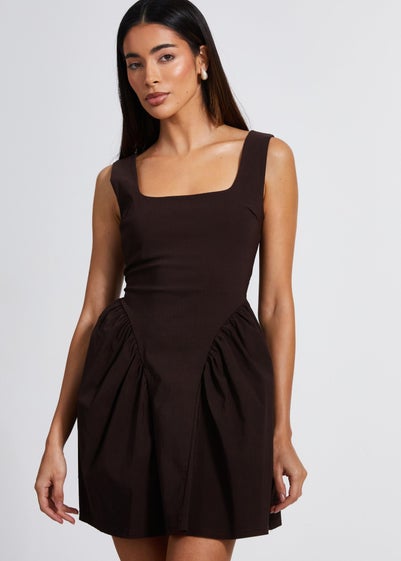 Quiz Brown Scoop Back Skater Dress