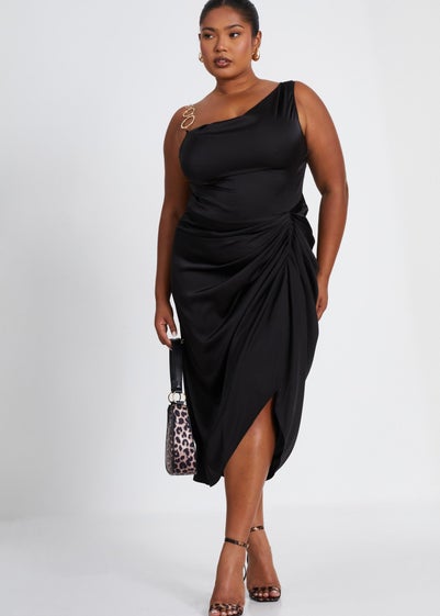 Quiz Black Curve Satin Midi Dress