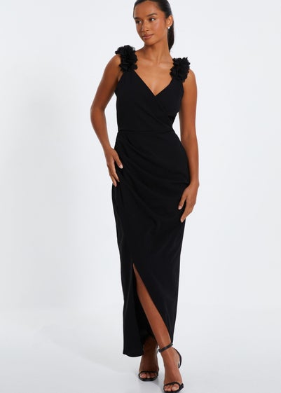 Quiz Black Petite Ruffle Wrap Maxi Dress