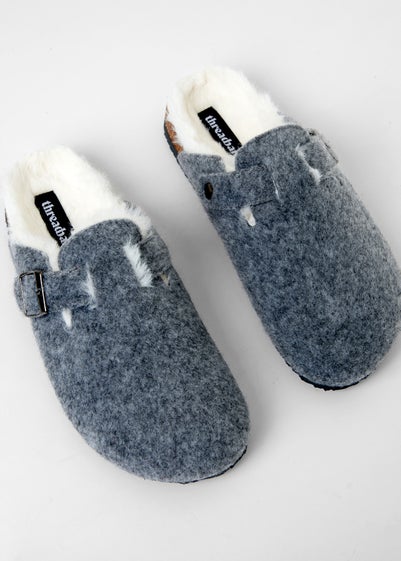 Threadbare Charcoal Buster Felt Faux Fur Lined Clog Mule Slippers