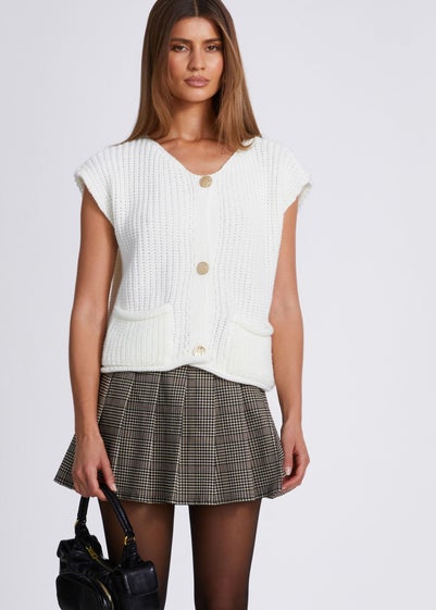 Quiz Beige Knit Sleeveless Cardigan