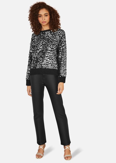 Mela Black All Over Sequin Relaxed Fit Jumper