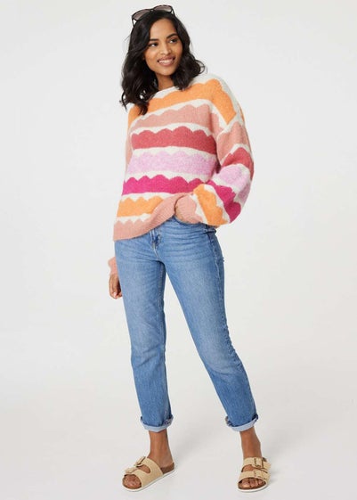 Izabel London Pink Striped Oversized Knit Jumper