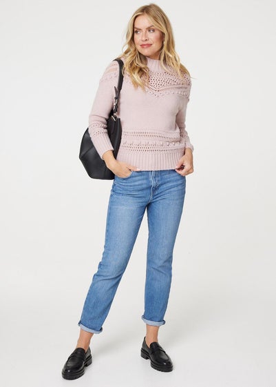 Izabel London Pink Cut Out Detail High Neck Knitted Jumper