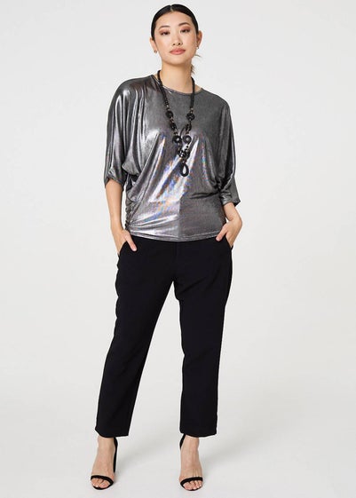 Izabel London Silver Metallic Batwing Sleeve Top