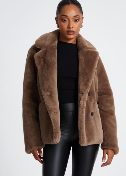 Quiz Brown Faux Fur Jacket