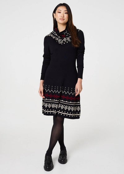 Izabel London Black Printed Removable Roll Neck Jumper Dress