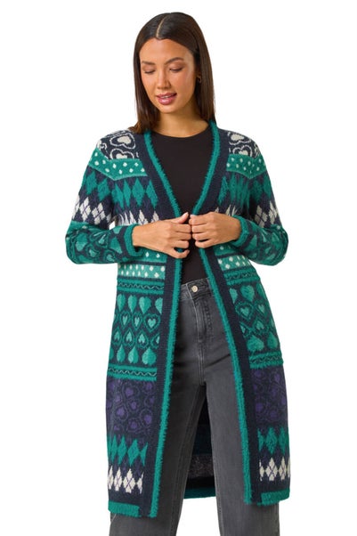 Roman Teal Fairisle Heart Pattern Cardigan