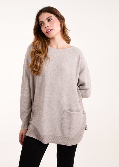 Blue Vanilla Brown Pocket Slash Neck Jumper