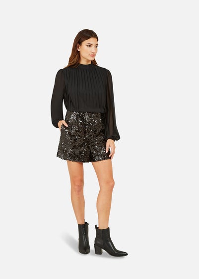 Yumi Black Sequin Mini Shorts