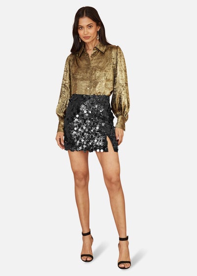 Yumi Black Big Sequin Mini Skirt