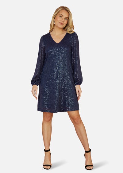 Yumi Navy  Sequin Tunic With Balloon Sleeves