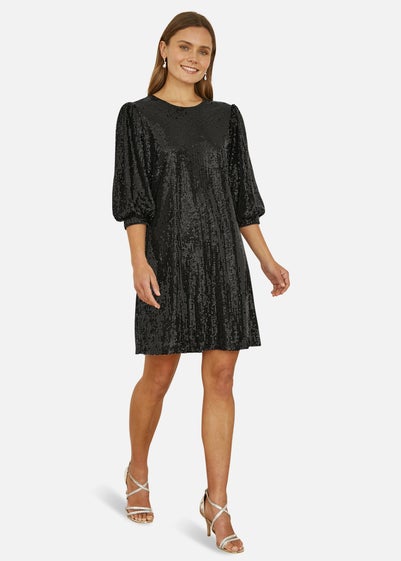 Yumi Black Sequin Tunic Dress With Balloon Sleeves