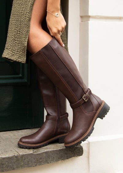 Linzi Gilded Brown Faux Leather High Leg Boot