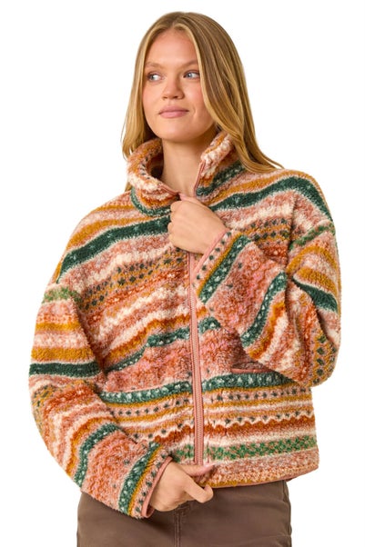 Roman Rust Aztec Print Sherpa Fleece Jacket