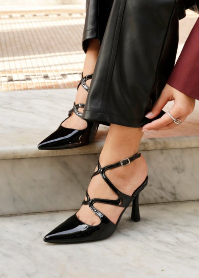 Linzi Sammi Black Faux Patent Caged Upper Court Heel