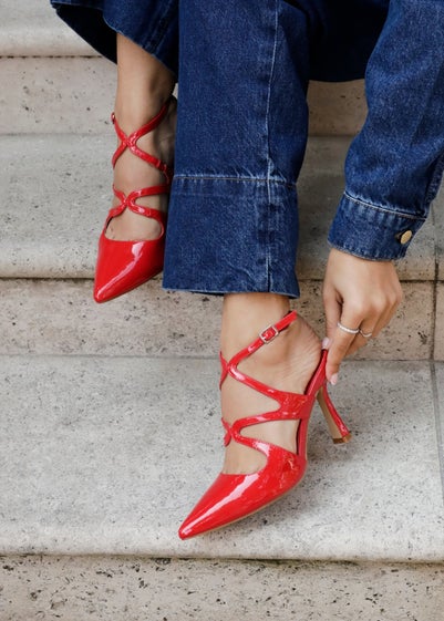 Linzi Sammi Red Faux Patent Caged Upper Court Heel