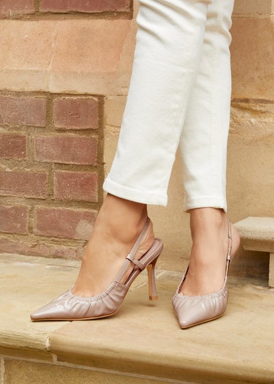 Linzi Everleigh Taupe Faux Patent Ruched Detail Court Heel