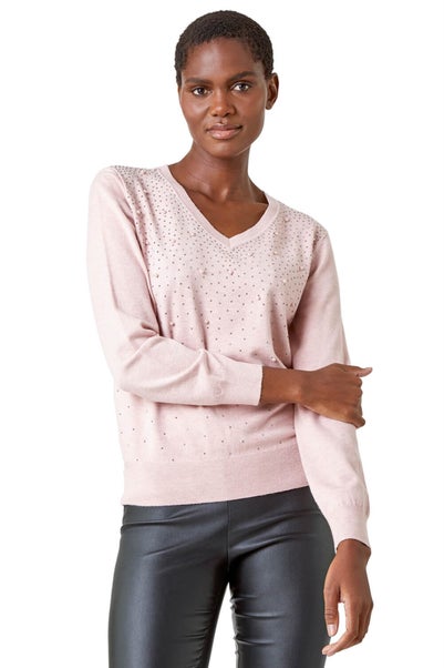 Roman Pink Pearl Sparkle Embellished Jumper