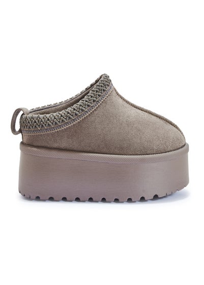 Urban Bliss Taupe Platform Faux Fur Slipper