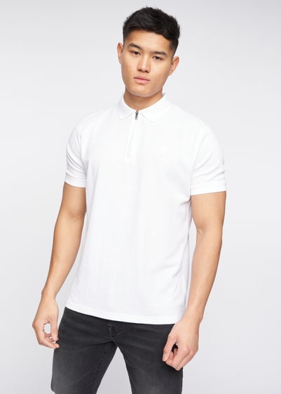 Crosshatch White Telepart Zip Neck Polo