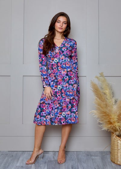 Chi Chi London Multi Floral Button Through Midi Dress