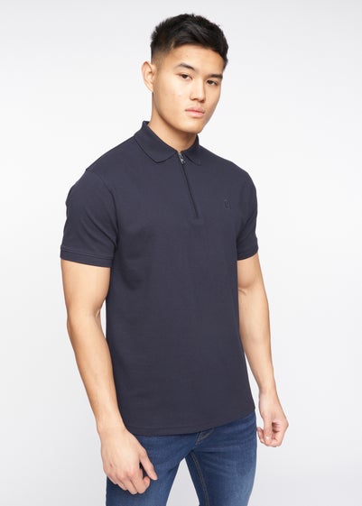 Crosshatch Navy Telepart Zip Neck Polo