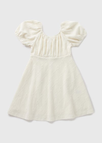 Girls Cream Broderie Crinkle Dress (7-15yrs)