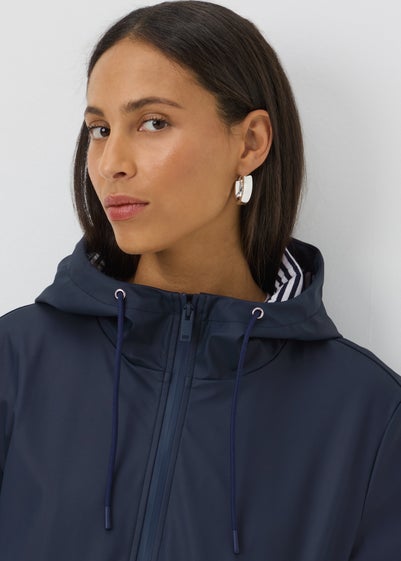 Navy Rubberised Showerproof Short Parka Coat