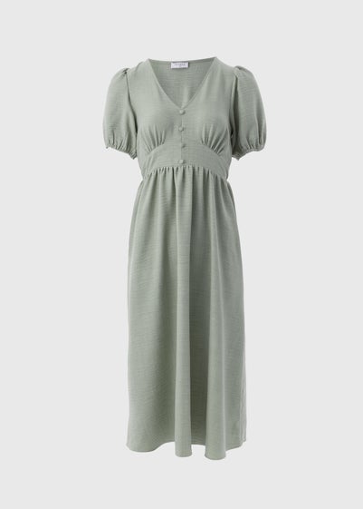 Sage Green Button Midi Tea Dress