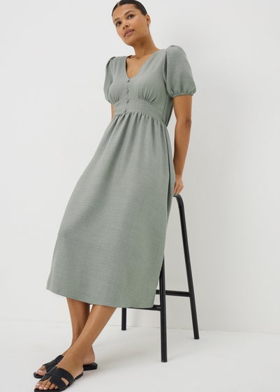 Sage Green Button Midi Tea Dress