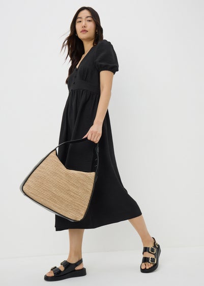 Black Button Midi Tea Dress