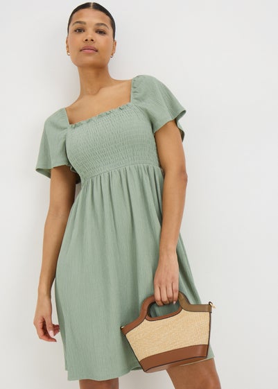 Sage Green Shirred Mini Dress