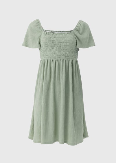 Sage Green Shirred Mini Dress