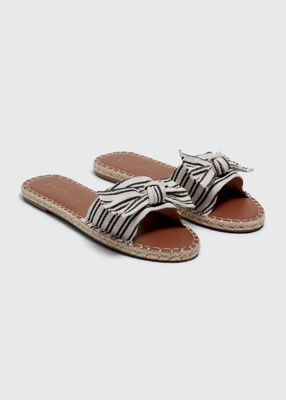 Black Stripe Bow Espadrille Sliders