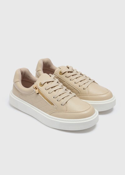 Stone Quilted Zip Trainers
