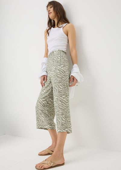 Sage Green Zebra Print Cropped Trousers