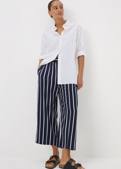 Navy Stripe Cropped Trousers